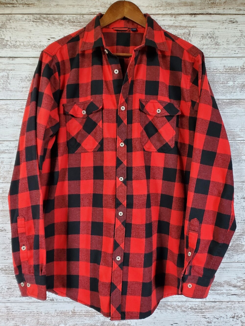 Design in Italy Men's Flannel Shirt M Red Black Buffalo Plaid Casual Luxury